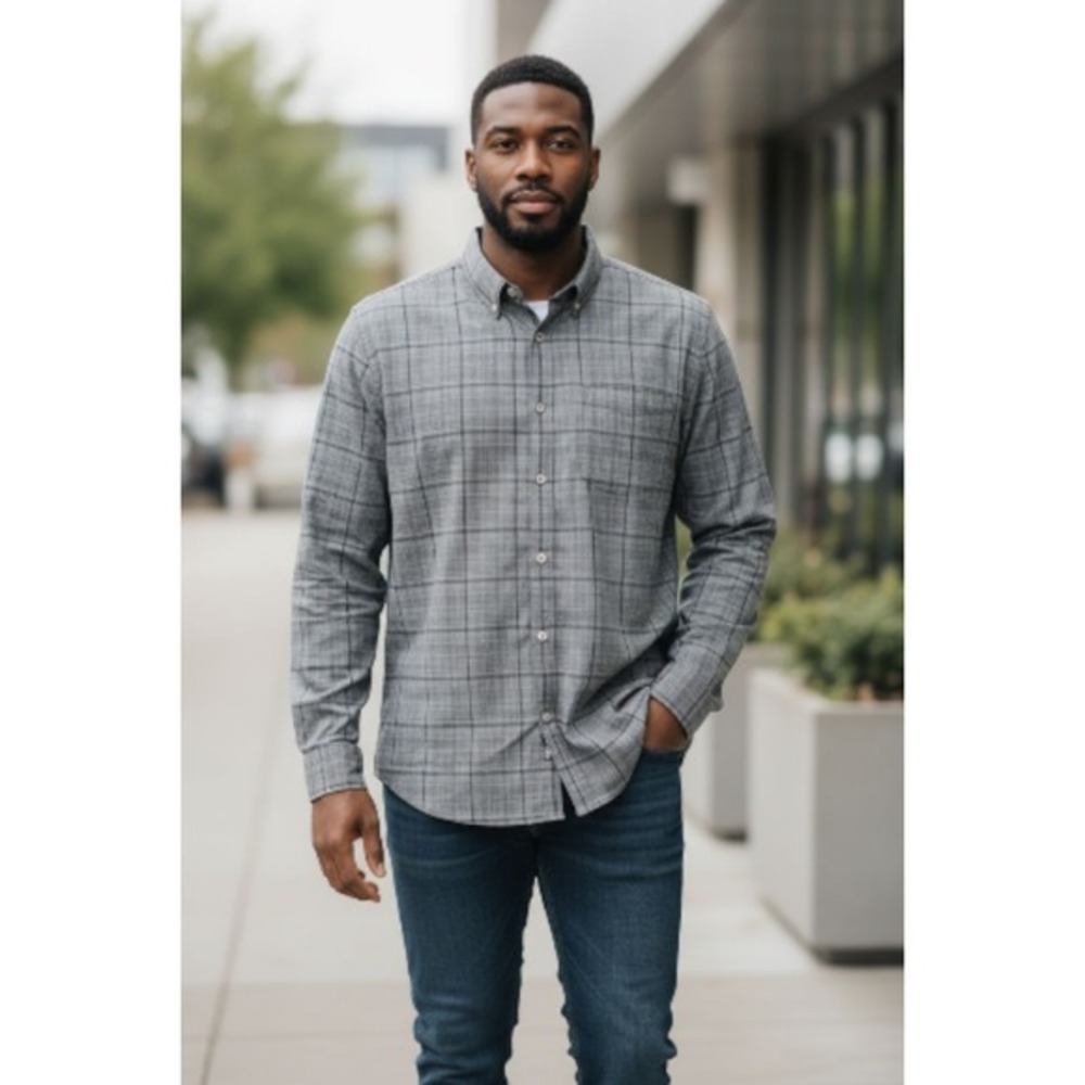 Haggar Mens Grey Plaid Long Sleeve Button Down Shirt‎ 2XLT Rugged Outdoor